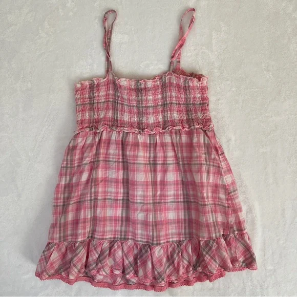 So Wear It Declare It Light Pink and White Plaid Babydoll Sz L Top 100% Cotton - Picture 5 of 6